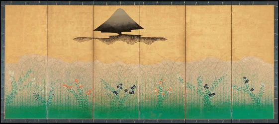 Mont Fuji et la lune, vers 1760