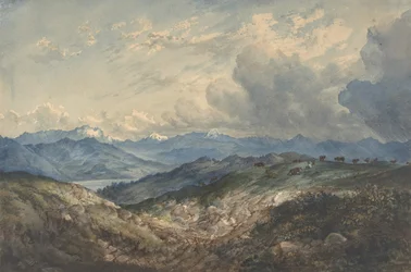 Paysage montagneux avec orage approchant