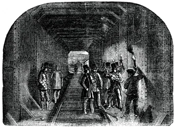 M. Stephenson posant le dernier rivet, 1886