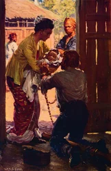 Mme Judson emmène son enfant à son mari enchaîné, c. 1912