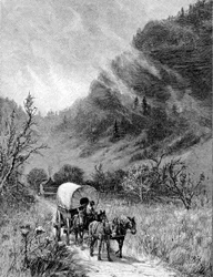 Chariot à mules passant par le Cumberland Gap, Kentucky