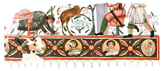 Peintures murales dans les ruines du monastère de Saint-Apollon à Bawit, Égypte, 1928