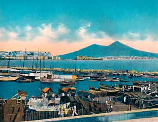 Napoli - Mergellina avec Vésuve, vers 1900
