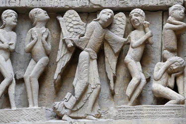 Musée national des monuments français. Cathédrale Saint-Lazare, Autun. Façade occidentale. Le Jugement dernier. Moulage. Gros plan, Paris, France
