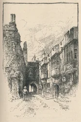 Porte nord et bibliothèque, depuis la tour du roi Jean