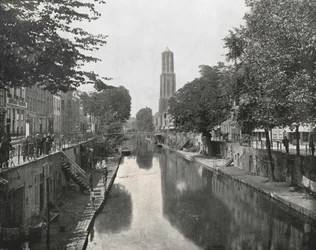 Vieux canal et tour Dom, Utrecht, Pays-Bas, 1895