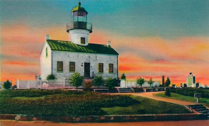 Vieux phare espagnol, construit en 1850. San Diego, Californie, vers 1941