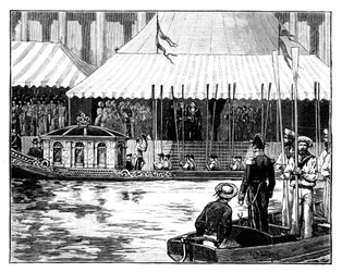 Ouverture de la Bourse du charbon de Londres, procession royale, Custom-House Quay, Londres, vers 1888