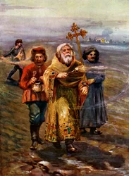Prêtre orthodoxe bénissant le sol, Russie