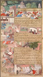 Page de désastres, du Tarikh-i Alfi Histoire des Mille [Ans], vers 1595