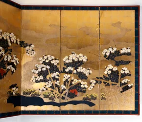 Paire de paravents à 6 panneaux avec fond doré, période Edo, Japon, 1600-1867