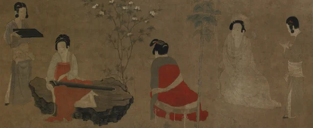 Dames du palais accordant un zither qin, dynastie Ming, 1368-1644
