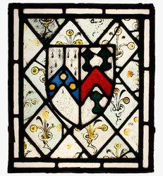 Panneau avec blason héraldique de Johnson, britannique, vers 1500