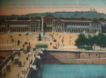 Panorama de la Place de la Concorde, vue vers la basilique du Sacré-Cœur à Montmartre, Paris