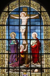 Paris, France Église Saint-Roch vitrail : Christ en croix, Paris, France