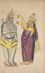 Parvati plaçant une guirlande de mariage sur Shiva, années 1800