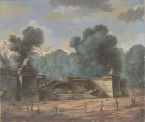 Paysage de parc avec personnages se promenant, 19ème siècle