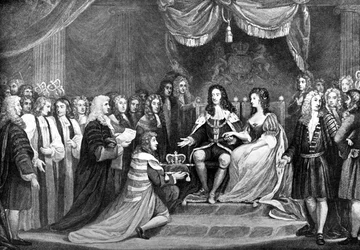 Le Parlement offrant la couronne à Guillaume et Marie, 1689, fin du 18e siècle