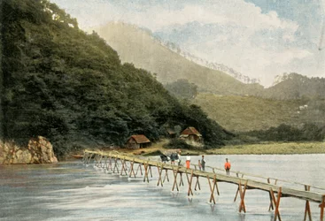 Passerelle sur la rivière Arakawa, 1900
