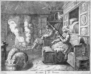 Intérieur de cottage paysan, peut-être aux Pays-Bas ou dans le nord de la France, 17e siècle