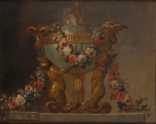 Brûle-parfum soutenu par des tritons bébés et garni de fleurs, XVIIIe siècle
