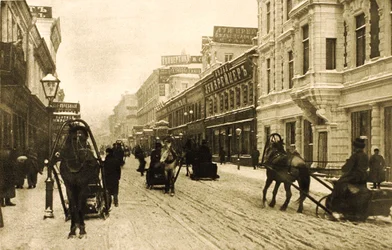 Rue Petrovka en hiver, Moscou, Russie, 1912