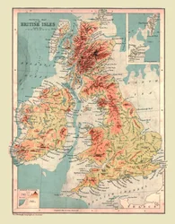 Carte physique des îles britanniques, 1902