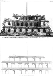 Élévation pittoresque du Shikar Gah et du célèbre pilier à Delhi