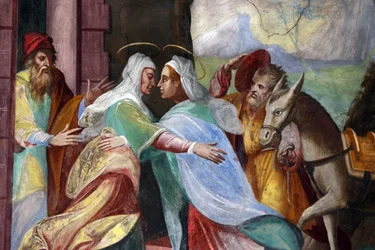 Église de pèlerinage Madonna del Sasso, la Visitation est la visite de Marie à Élisabeth comme rapporté dans l