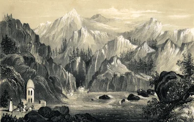 Pèlerins à la source du Gange, Inde, 1847