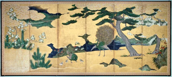 Pins et paons, époque japonaise d