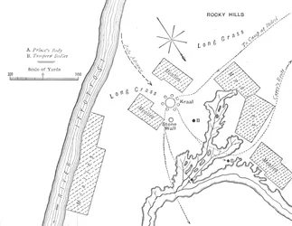 Plan du terrain où le prince Louis Napoléon a été tué, 1er juin 1879, vers 1880
