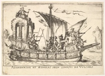 Planche 10 : Agamemnon et Ménélas assis dans un bateau accompagnés d