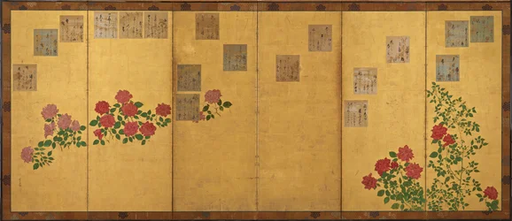 Papiers de poèmes et roses, période Edo, 1615-1868