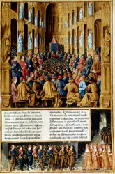Le pape Urbain II présidant le concile de Clermont, France, 1095 vers 1490