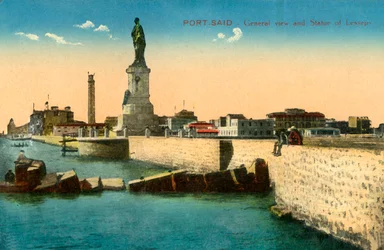 Port-Saïd - Vue générale et statue de Lesseps, c1918-c1939