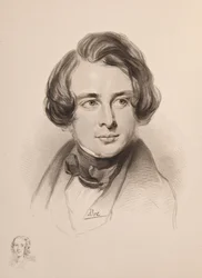 Portrait de Charles Dickens. Croquis de la sœur de Dickens, Fanny, en bas à gauche