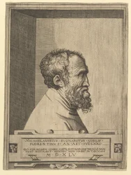 Portrait de Michel-Ange de profil face à droite dans une niche, 1545