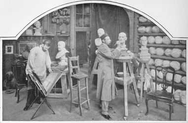 Préparation des modèles chez Madame Tussauds, Londres, vers 1903