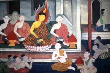 Prince Rama, détail de la fresque murale représentant le Ramakian, Wat Pho, Bangkok, Thaïlande