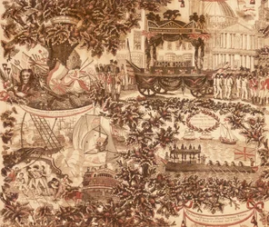 Panneau de lin imprimé représentant le cortège funèbre de Lord Viscount Nelson