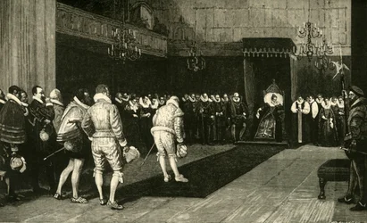 La reine Élisabeth recevant les ambassadeurs français après le massacre de la Saint-Barthélemy, 1890