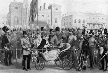La reine Victoria distribuant des médailles, 18 mai 1855, vers 1920