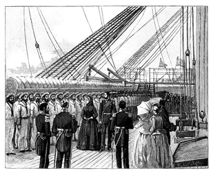 La reine Victoria inspectant le HMS Galatea, Osborne Bay, vers les années 1860