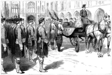 La reine Victoria recevant les anciennes couleurs des Seaforth Highlanders, Windsor, 1885