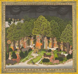 Radha et Krishna se rencontrent dans la forêt pendant une tempête, c. 1770