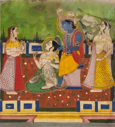 Radha et Krishna sur une terrasse