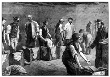 Remplissage des coffres dans un entrepôt de thé, 1874