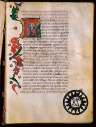 Représentation de Saint Jérôme (347-420), page illuminée tirée de "Opuscola theologica"