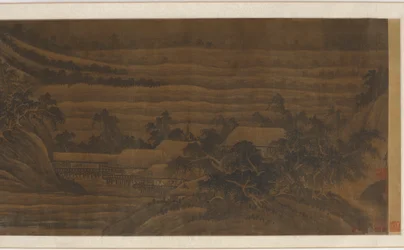 Vallée fluviale avec maisons et temples, dynastie Ming, 15ème-16ème siècle